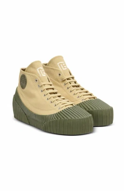 Balmain Riff Low Canvas Sneakers In Sand