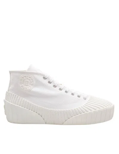 Balmain Riff Low Canvas Sneakers In White