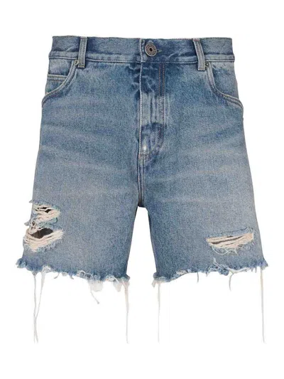 Balmain Shorts Mit Logo-stickerei In Blu