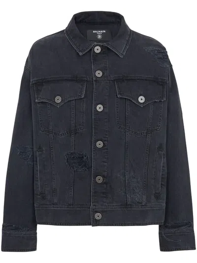 BALMAIN RIPPED-DETAIL DENIM JACKET