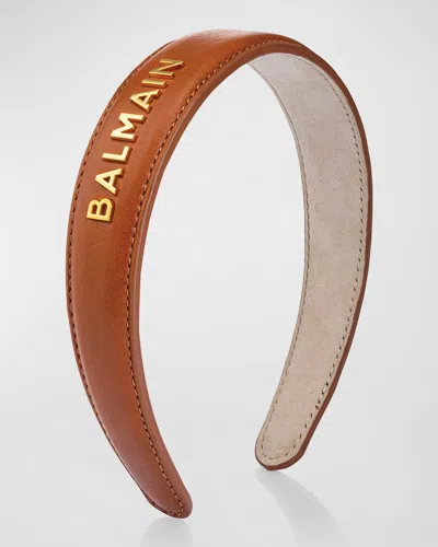Balmain Riviera Large Cognac Headband With Logo In Brown