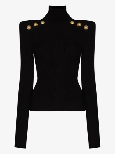 Balmain Roll-neck Ribbed Jumper In Black