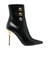Balmain Women's Pointed Toe Logo Accent High Heel Ankle Booties In Black