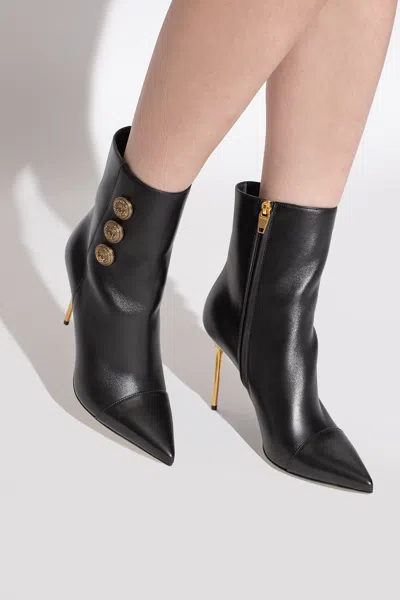 Balmain Women's Heeled Calfskin Eva Ankle Boots In Black