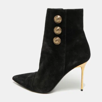 Pre-owned Balmain Roni Size 39 Black Suede Ankle Length Boots
