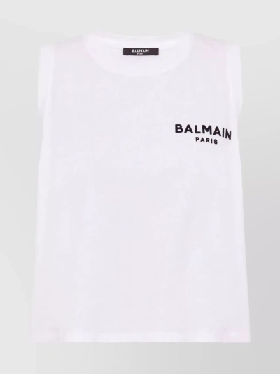 Balmain Roomy Armhole Flocked Tank Top In White