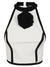 Balmain Rose-appliqué Halterneck Top In Creme Noir