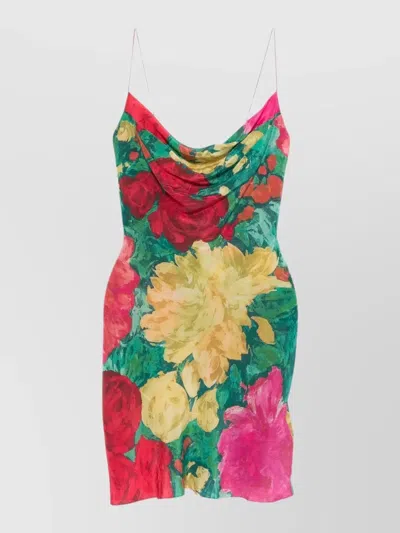 Balmain Rose Print Dress Draped Neckline Straps In Multi