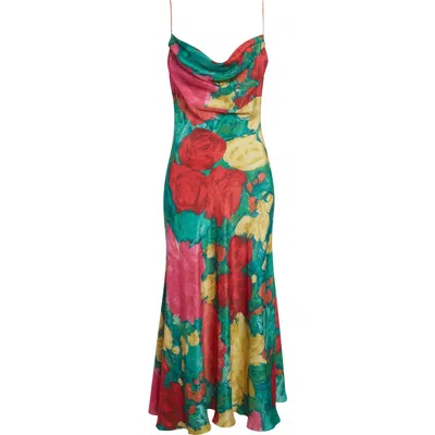 Balmain Rose Print Silk Crêpe De Chine Slipdress In Multi