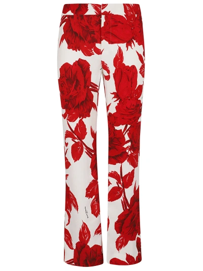 Balmain Cropped Floral Low-rise Crepe Flared Pants In Mey Blanc Rouge
