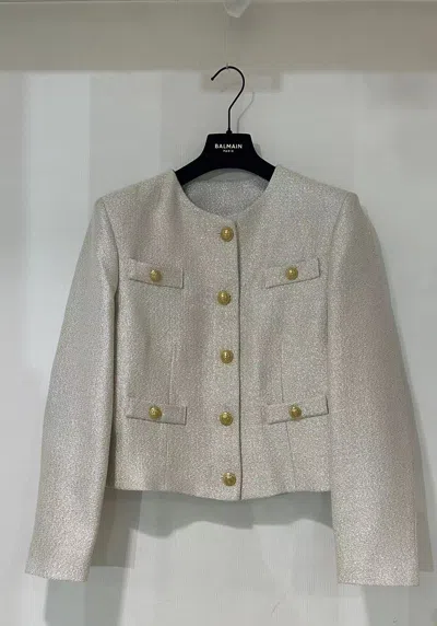 Balmain Round Collar Button Casual Jacket In Gray