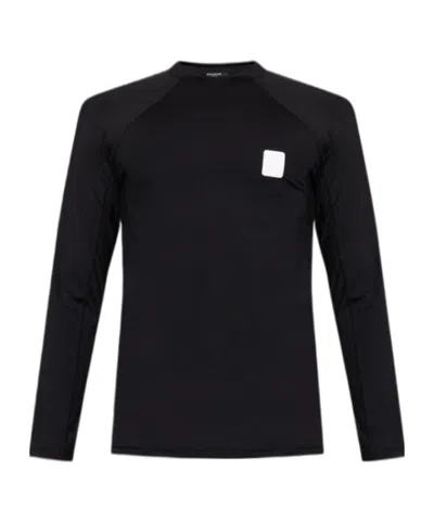Balmain Round-collar Long-sleeve Swimsuit In Black
