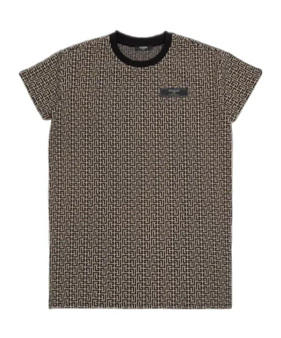 Balmain Round-collar Short-sleeve Dress In Gray