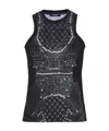 Balmain Soft Tank Top With Faux Embroidery Print In Black