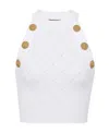 Balmain Halterneck Knit Cropped Top With Gold Buttons In White