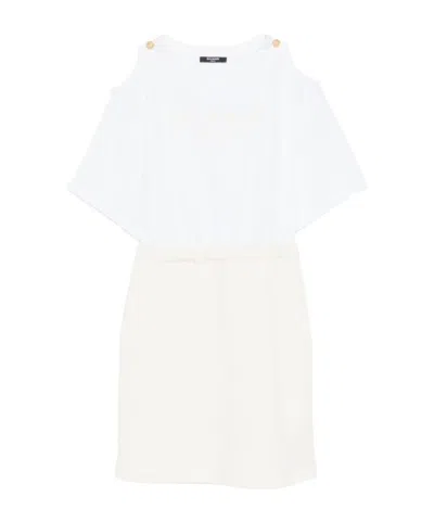 Balmain Round Neck Dress In White