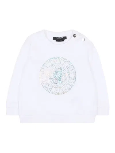 Balmain Round-neck Graphic Baby Sweatshirt In White