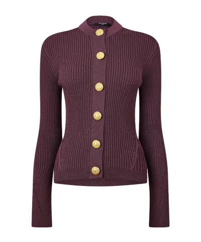 Balmain Round Neck Knitted Cardigan In Multi