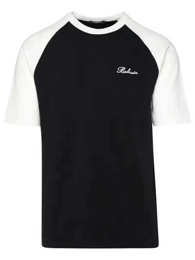 Balmain Round Neck Logo Embroidered T-shirt In Black