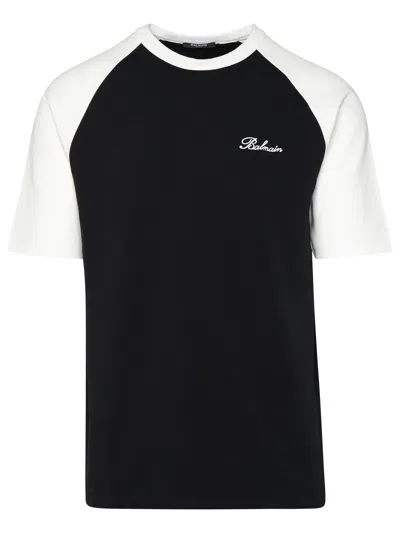 Balmain Round Neck Logo Embroidered T-shirt In Contrast Embroidered Logo