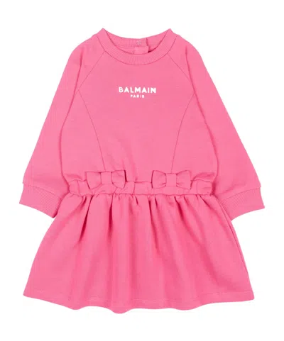 Balmain Round Neck Long Sleeve Dress In Pink