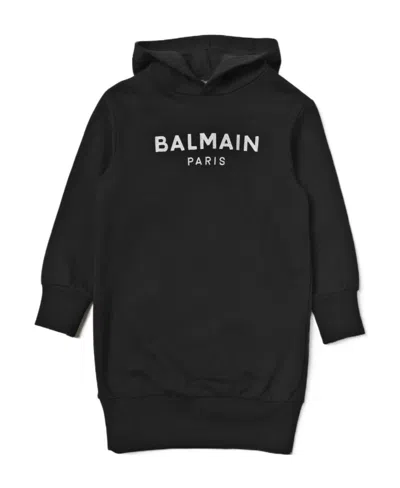 Balmain Round Neck Long-sleeved Dress In Black