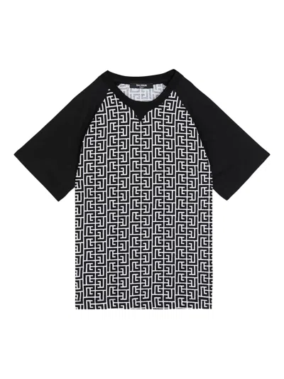 Balmain Round Neck Ribbed T-shirt For Boys In Black