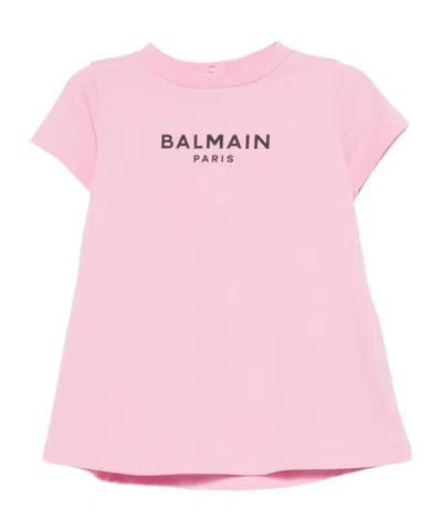Balmain Round Neck Short Sleeve Dress In Pink
