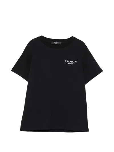 Balmain Round Neck Short Sleeve Logo Print T-shirt For Boys In Black