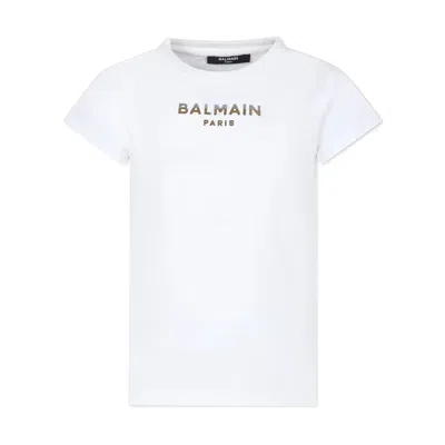 Balmain Round Neck Short Sleeve Shirt With Contrasting Logo In White