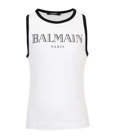 Balmain Round-neck Sleeveless Top In White