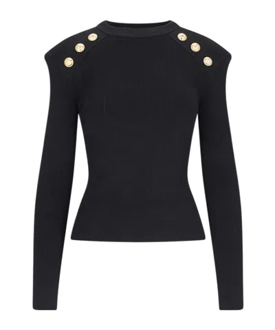 Balmain Sweater Three Buttons Crew Neck Ribbed In Black