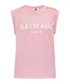 Balmain Logo Button Crew Neck Sleeveless Top In Pink
