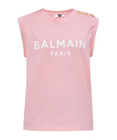 BALMAIN BALMAIN LOGO PRINTED SLEEVELESS TANK TOP