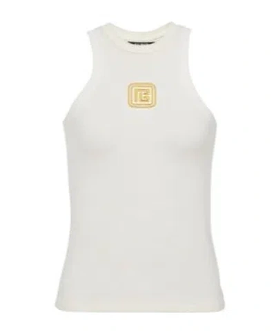 Balmain Retro Pb Stretch Tank Top In White