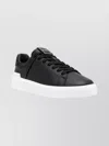 Balmain Round Toe Leather Sneakers With Flat Rubber Sole In Black