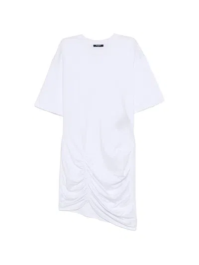 Balmain Round-neck Short-sleeve Cotton Top With Back Logo Print In White