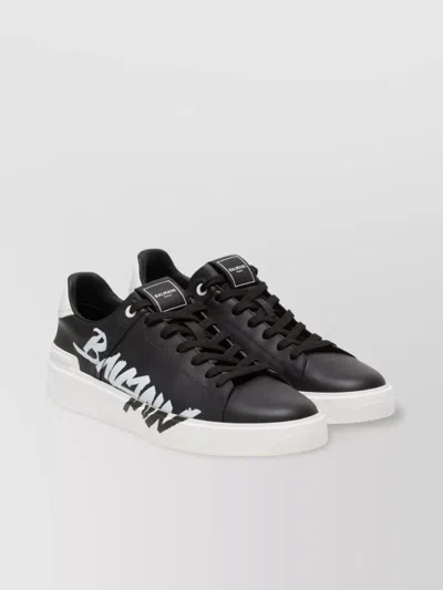 Balmain Rubber Sole Round Toe Low-top Sneakers In Black