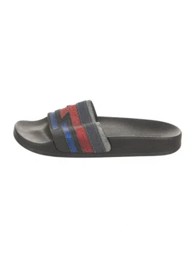 Pre-owned Balmain Rubber Striped Slides In Blue