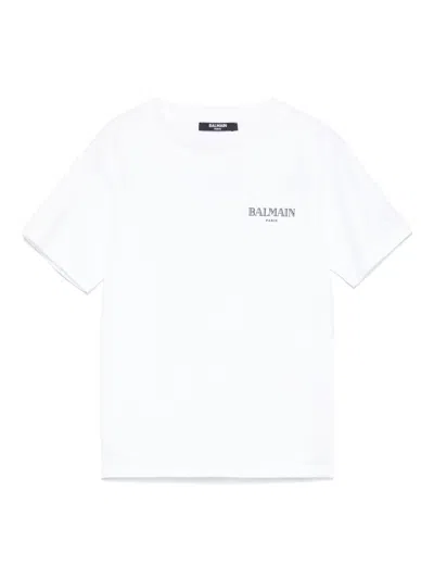Balmain Kids' Rubberised-logo T-shirt In White