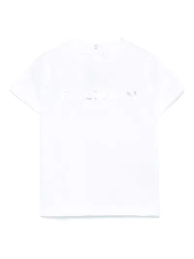 Balmain Babies' Rubberised-logo T-shirt In White