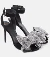 Balmain Suede Ruby Heels With Rhinestone Bows In Eaw Noir/cristal