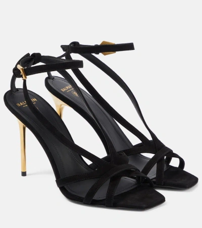 Balmain Ruby 95 Suede Sandals In Black