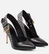 Balmain Ruby Stiletto Slingbacks In Calfskin And Pb Labyrinth Canvas In Black