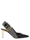 Balmain Ruby Stiletto Slingbacks In Calfskin And Pb Labyrinth Canvas In White/black