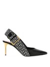 Balmain Ruby Stiletto Slingbacks In Calfskin And Pb Labyrinth Canvas In White