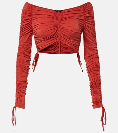 Balmain Ruched Jersey Crop Top In Red