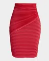 Balmain Ruched Knit Pencil Skirt In Red