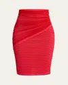 Balmain Ruched Knit Pencil Skirt In Pink Red