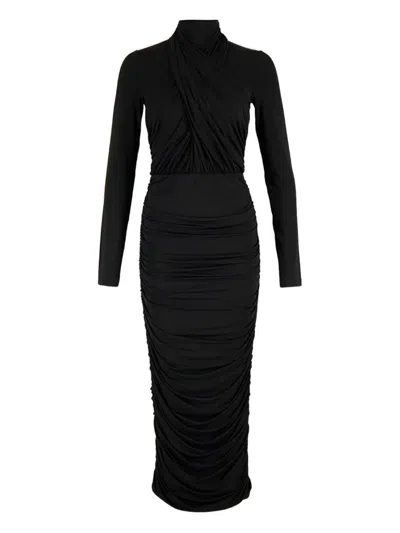 Balmain Ruched Midi Dress In Black